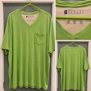 International Report V-Neck T-Shirt Men's XXL Green Pocket Short Sleeve Tee